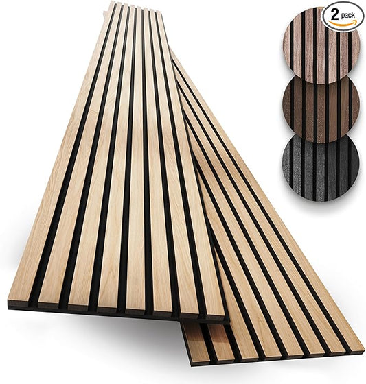 2-Pack Wood Panels for Wall - Acoustic Wood Slat Wall Panels, Soundproof Wooden Paneling for Interior Decor