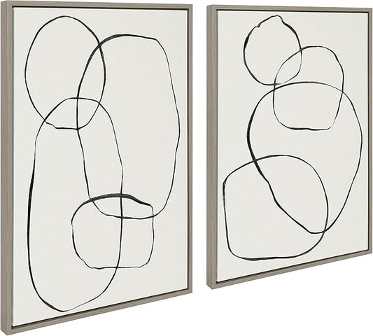 Kate and Laurel Sylvie 871 Modern Circles and 869 Going in Circles Framed Linen Textured Canvas Art Set by Teju Reval of SnazzyHues, 2 Piece Set 23x33 Gray, Contemporary Abstract Wall Art Décor Set