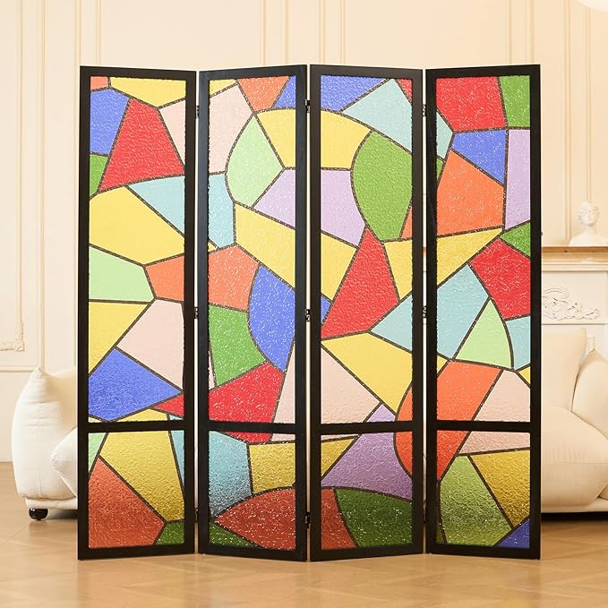 Acrylic Room Divider, 4-Panel Freestanding Partition Screen, Frosted Translucent Privacy Panel - Lightweight Modern Divider for Home Office Studio (Church, 4 Panels)