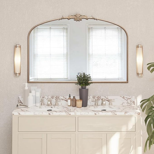 Arched Vintage Large Mirror: 48"x33" Oversize Champagne Gold Antique Wall Mounted Mirror - Baroque Traditional Ornate for Fireplace/Bathroom/Entryway - Gift Idea for Fashion-Conscious