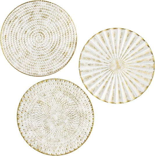 Briful 12" Wall Décor Pack of 3 Metal White Washed Starbursts Radial Plate Wall Art Modern Accent Hanging Wall Decorations For Home Office Bedroom Or Living Room Wall Sculptures