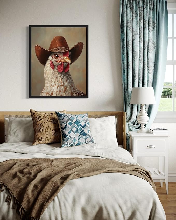 Chicken Cowboy Art Print Poster Wall Art, Western Country Farmhouse Wild West for Bedroom, Bathroom, Living Room Art Decor 58 (Chicken, 8 x 10 inches, Unframed)