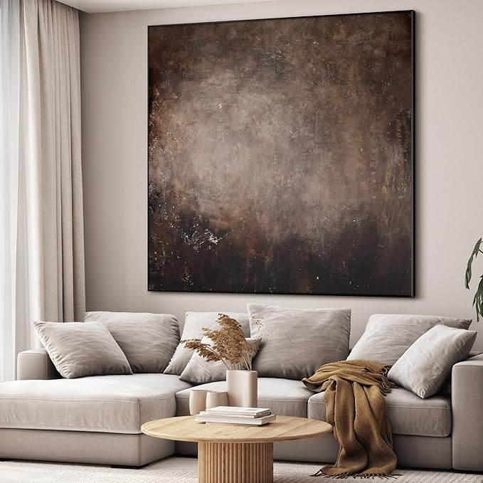 46"x46" XL Framed Wall Art - Industrial Dark Brown and Black Grunge (Frame Assembly Required)