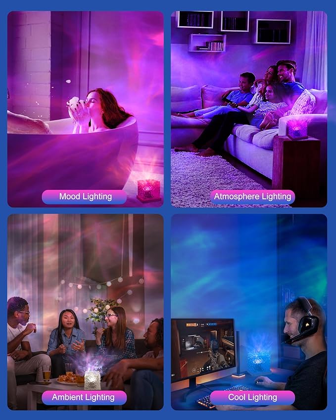 Ocean Wave Projector Light, Cordless Rechargeable,16 Colors 4 Modes Water Ripple Lamp with Touch & Remote Control for Bedroom, Northern Lights Cube Night Light for Room Decor and Mood Lighting