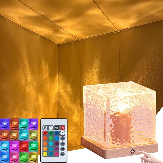 Aurora Ocean Wave Lights Projector Rechargeable, Touch Cube Color Changing Light with 16 Colors 4 Modes Dimmable Cordless Mood Lamp for Shower, Northern Light for Bedroom Bathroom, with Remote (Large)
