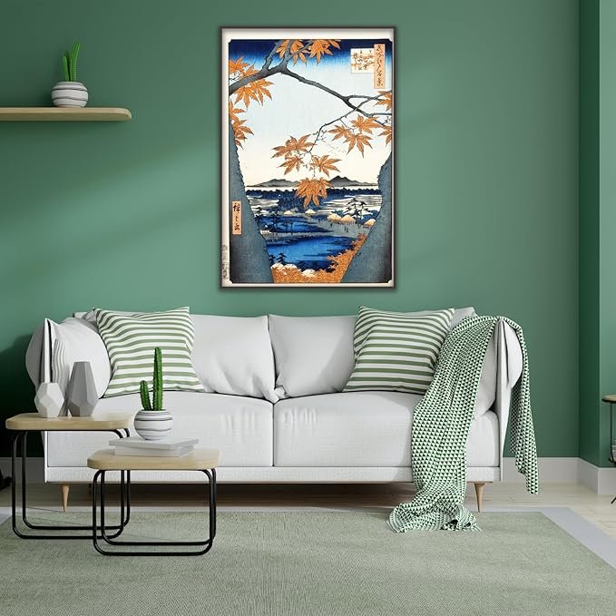 OKRA Utagawa Hiroshige Canvas Art Print - Maple Trees at Mama, Tekona Shrine Poster - Japanese Ukiyo-e Painting - Cool Wall Decor for Bedroom Living Room Unframed(12×16in/30×40cm)