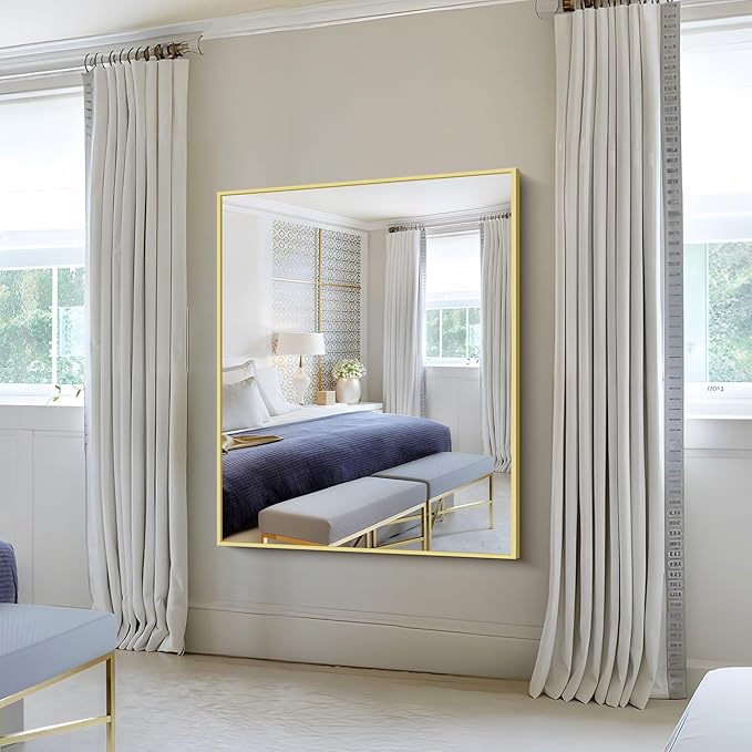 KOCUUY Large Gold Bathroom Mirror, 48x40 Inch Rectangular Mirror for Bathroom Sink, Oversized Wall Mirror with Metal Gold Frame for Living Room, Farmhouse, Entryway, Hang Horizontal/Vertical