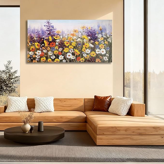 Ardemy Wildflower Canvas Wall Art for Living Room Colorful Daisy Floral Textured Pictures Bedroom Paintings Wall Decor Flower Artwork for Walls Home Office, 40"x20"