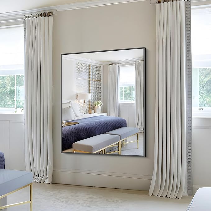 KOCUUY Black Bathroom Mirror, 40"x48" Large Rectangular Mirror with Metal Frame, Black Vanity Mirror with Modern Design for Bathroom, Living Room, Entryway, Hang Horizontal/Vertical