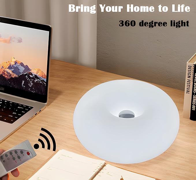 Creative Design White Donut Lamps, Plug-in Wall Sconse Or Table Lamp Dual Use Atmosphere Lamp, Modern Infinitely Dimmable White Wall Lamp Desk Light for Corridor, Bedsided Or Warm Decoration