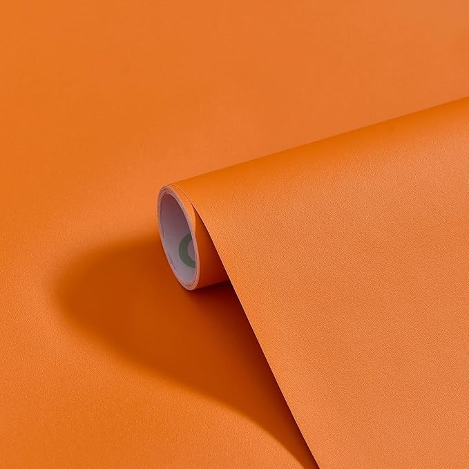 Orange Peel and Stick Bathroom Removable Wallpaper Thicken Vinyl Modern Matte Textured Solid Color Self-Adhesive Kids Wallpaper, Contact Paper for Bedroom Kitchen Cabinet (24"x393" Orange)