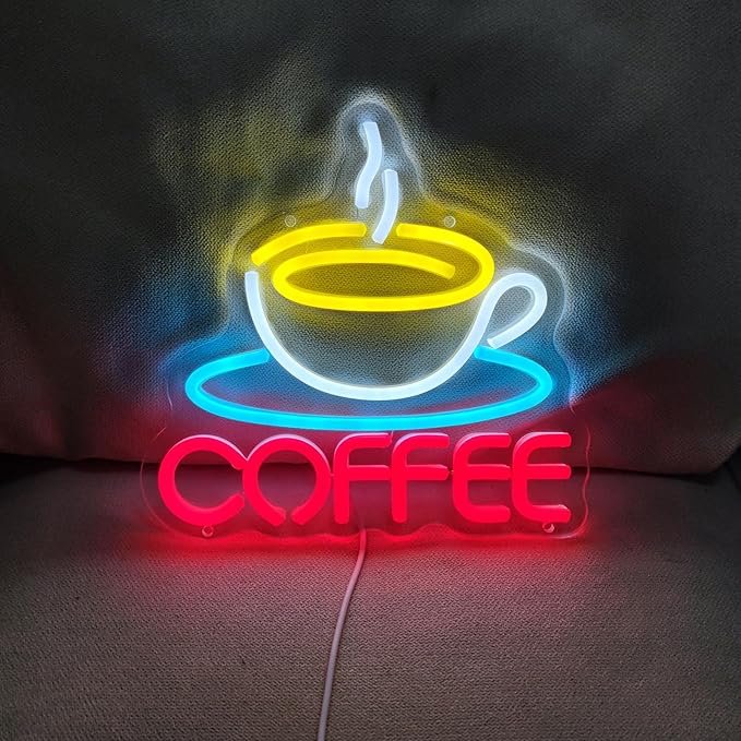 Coffee Neon Sign Coffee LED Sign Coffee Bar Neon Sign But First Coffee Neon Sign, Coffee Sign for Coffee Shop Home Coffee Lovers Art Wall Decor, 10.2" x 9.7"