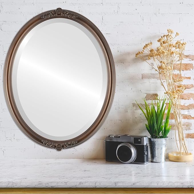 OVALCREST Oval Beveled Wall Mirror for Home Decor - Contessa Style - Rubbed Bronze - 26" x 22"