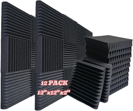 12 Pack, 12 x 12 x 2 inches. Acoustic Panels, Wall Panels, Sound Panels. Used for soundproofing. Soundproof Foam Panels for Walls(12 Black)