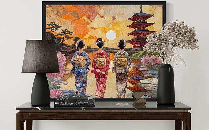 Japan Art Print Poster, Asia Oriental Countries Culture Wall Art Asian Paintings for Bedroom Bathroom Living Room Decor 97 (Japan, 24 x 36 inches, Black Frame)