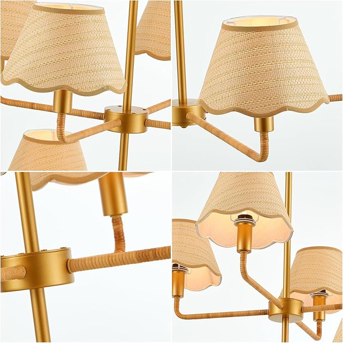 2-Layers Boho Rattan Chandelier 8-Lights Rustic Industrial Pendant Light Large Adjustable Pendant Lighting Fixtures for Kitchen Island Dining Living Room, Dia 41”, UL Listed