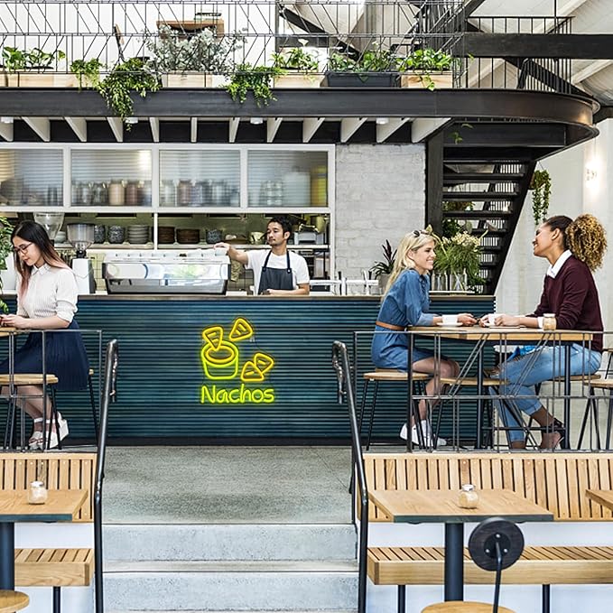 LookLight Nachos Neon Sign,Cheesy Delight Neon Light for Wall Decor,Bowl of Cheese and Tortilla Chips NACHOS Neon,Dimmable USB Neon for Bars Kitchen Fast Food Restaurant Mexican Restaurant