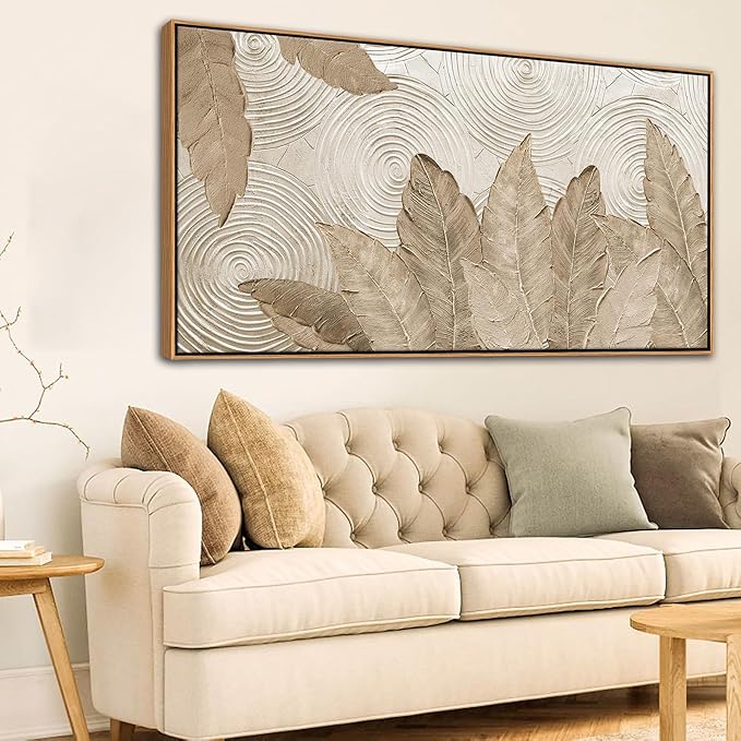 Minimalist & Modern Art for Bedroom Decor Framed Abstract Artwork for Walls Neutral & Contemporary Beige Wall art - Artwork for Living Room and Boho Style Large Abstract Wall Art 29×58IN