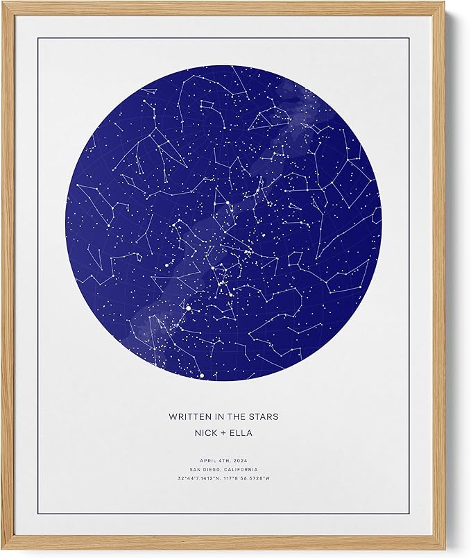 CELESTORY Custom Star Map Framed Night Sky Print Constellation Map Star Chart Gift Wall Art Poster Personalized Star Map for Specific Date Unique Gifts for Him Meaningful Gifts for Her - Twilight Blue