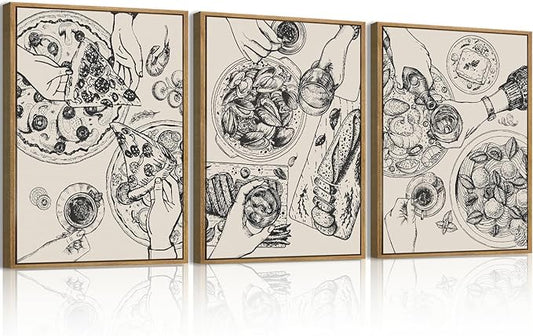 BINCUE Food Wood Wall Art Modern Cheers Kitchen Wall Decor Abstract Friends Party Artwork for Kitchen Dining Room Living Room 12" Lx16 W Set of 3