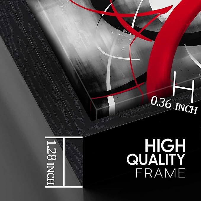 Abstract Wall Art for Living Room, Black White and Red Line Canvas Wall-Decor for Bedroom, Large Size 29x59 Inches Framed