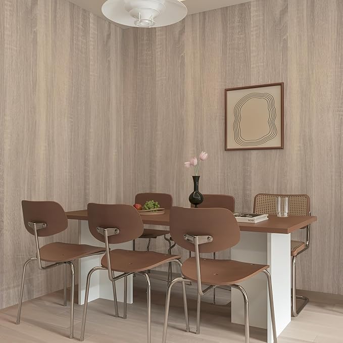 354x24 Inch Light Wood Wallpaper Peel and Stick Oak Wood Grain Contact Paper for Countertops Waterproof Thick Oak Wallpaper for Walls Kitchen Bedroom Cabinets Vinyl Wrap Grey Brown