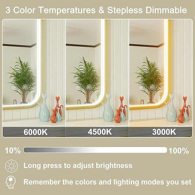 30x30 Inch Gold LED Mirror for Bathroom, 3000K/4500K/6000K, Framed Lighted Bathroom Vanity Mirror with Lights, Anti-Fog, Stepless Dimmable, Memory, Wall Mounted, Horizontal/Vertical