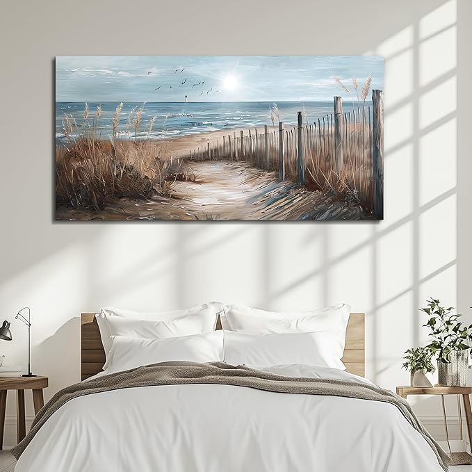 KELIYUAN Wall Art For Living Room Canvas Wall Decor For Bedroom Ocean Sand Dunes Grass Landscape Paintings Office Canvas Art Prints Pictures Artwork Ready To Hang Bathroom Home Decorations 20"x40"