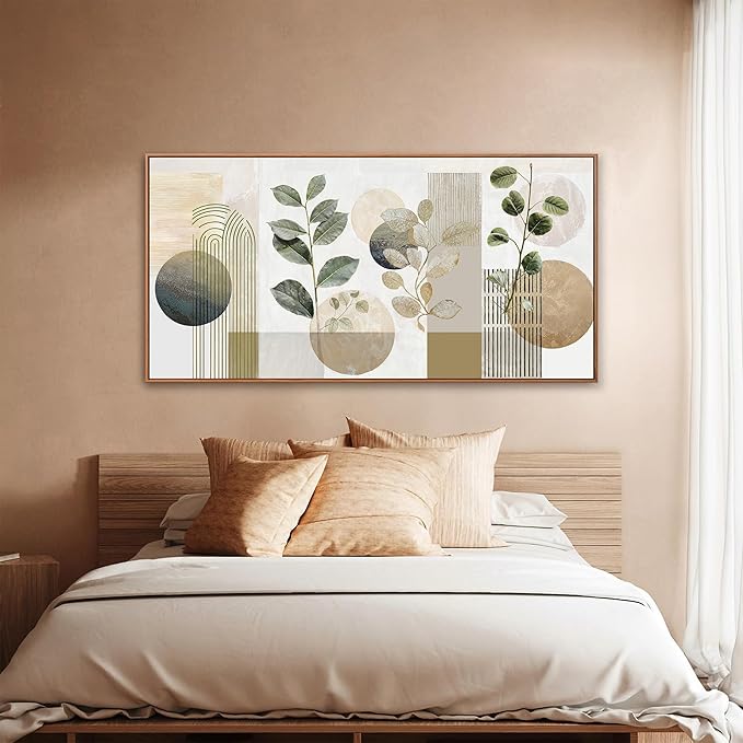 Boho Wall Art Mid Century Canvas Wall Art Decor Set Bohemian Abstract Wall Decor Modern Painting Neutral Botanical Print Picture Living Room Bedroom Office Artwork 24" X 48" With Framed