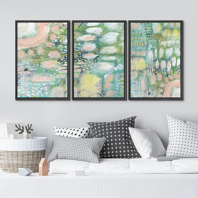 MUDECOR Framed Wall Art Print Set Vibrant Textured Abstract Multi-Colored Illustrations Modern Art Boho Decorative Colorful Chic for Living Room, Bedroom, Office - 16"x24"x3 Black