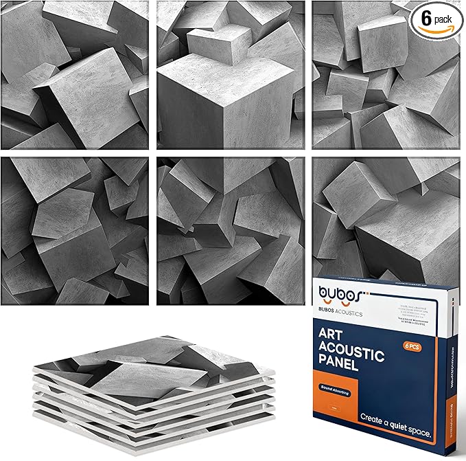 BUBOS 6 Pack Art Acoustic Panels Soundproof Wall Panel,70.8X47.2 Inches Large Sound Absorbing Panel,Self-Adhesive Decorative Acoustical Wall Panels, Acoustic Treatment for Home Office（Silent Blocks）