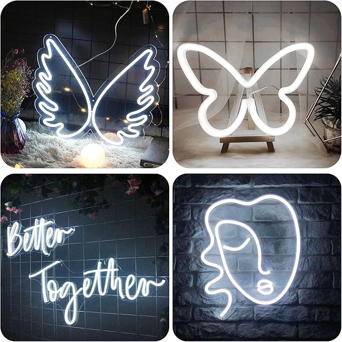 Neon Rope Lights, 16.4ft Rope Lights with Dimmable Remote and Adapter, Waterproof Flexible Smart Led Strip Lights for Bedroom, Super Bright, DIY Neon Sign, Indoors Outdoors Wall Decor, White