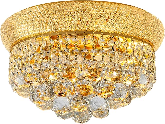 5-Light Crystal Flush Mount Chandelier Ceiling Light Fixture for Living Room Dining Room Bedroom Foyer Entryway Hallway Closet Bathroom (Gold D14)