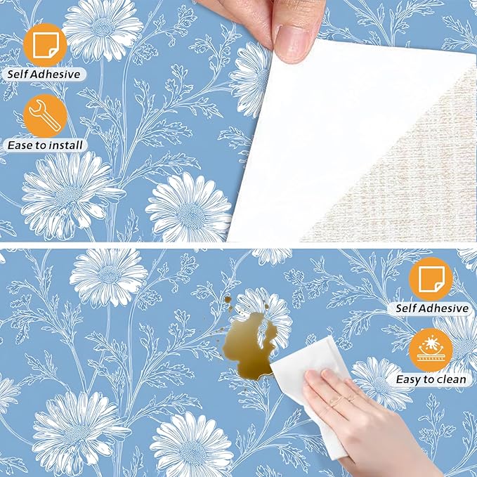 Nuxovilar Light Blue Snowflake Textured Peel and Stick Wallpaper, 15.75"x39.37", Self-Adhesive Contact Paper, Winter Holiday Theme for Bedroom, Living Room and Table Decor