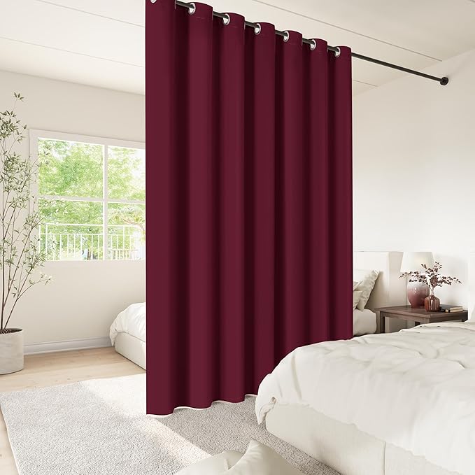 ChrisDowa Room Divider Curtain 84 Inches Long, Wide Blackout Sliding Door Curtain for Bedroom, Room Darkening Privacy Window Curtain for Patio Door (1 Panel Set, Burgundy Red, 100 x 84 Inch)