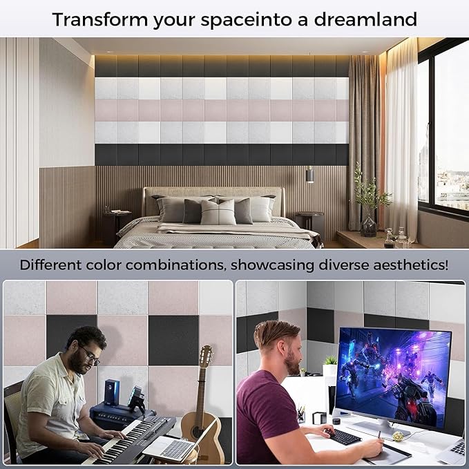 10 pcs 165dtex Microfiber Acoustic Panels ，Self-Adhesive Cork Boards , 12 x 12 x 0.4 in Sound Proof Foam Panels for Walls,Black Bulletin Board，Push Pin Board for Office,Felt Board