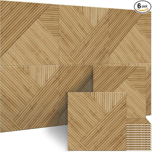 BUBOS Large Acoustic Panels,6 Pack Wood-Pattern Printing Soundproof Wall Panels, Total Size 70.8 x 47.2 Inches Self-Adhesive Decorative Sound Absorbing Panels for Studio, Home,Light Diamond Weave