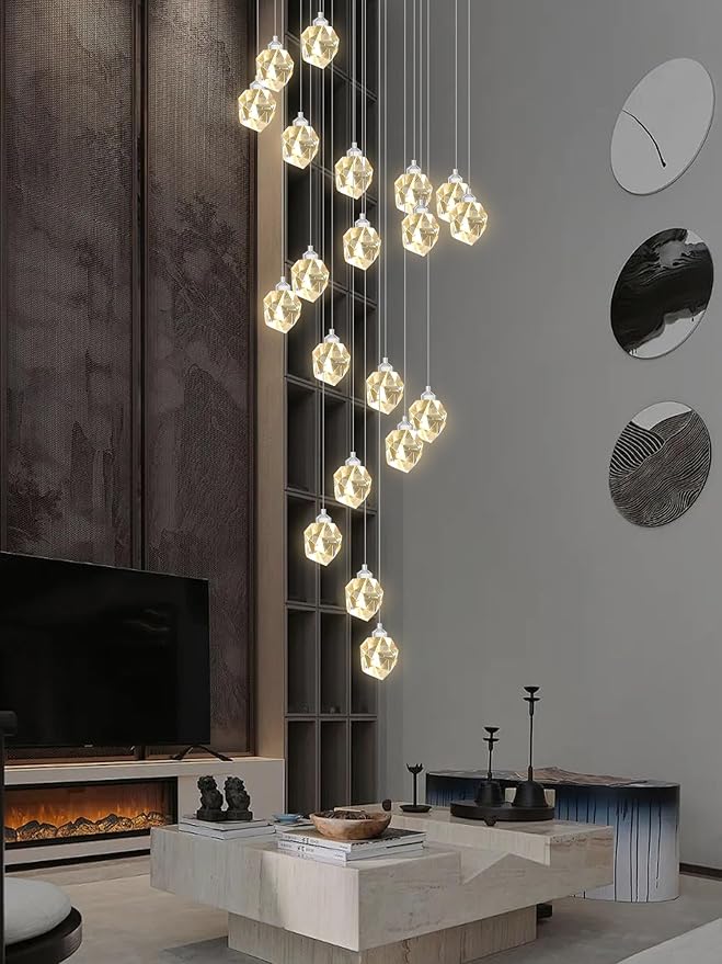 Large High Ceilings Chandeliers Modern Long Crystal Spiral Chandeliers,K9 Crystal Drop Chandelier for Staircase Foyer Entryway 20 Lights Silver D28XH135inch