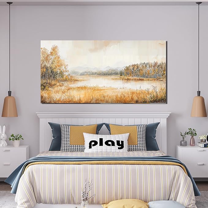 KUPTEU Canvas Wall Art Decor Wall Art Pictures for Living Room Coastal Landscape Art Prints Art Work for Wall Decor Lakeside Wall Decorations Artwork for Walls Bedroom Home Aesthetic Decor 20"X40"