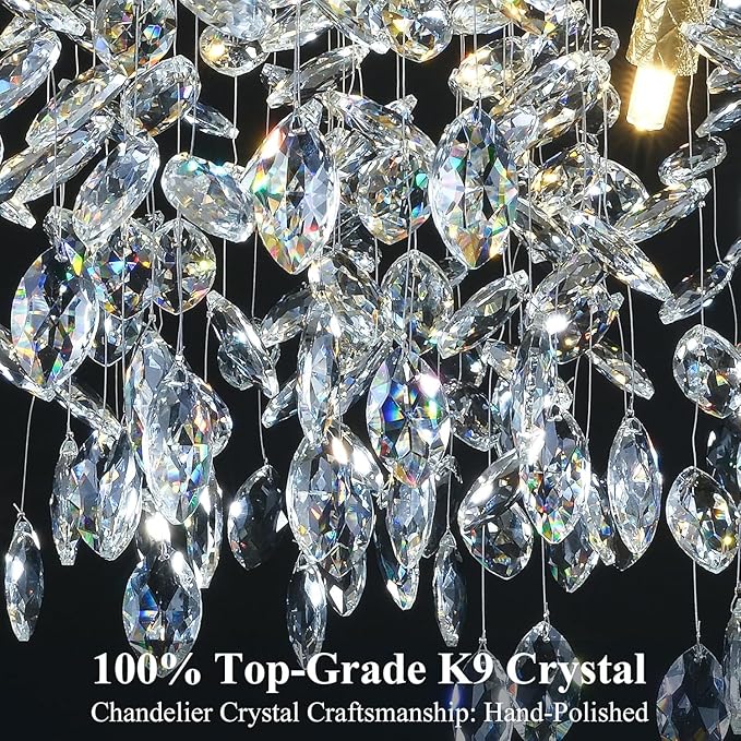 48 inch Crystal Chandelier for Dining Room, Round Gold Tree Branches Chandeliers, Top K9 Crystal Chandelier for Living Room, Modern Brass Chandeliers for Kitchen,Foyer Entryway