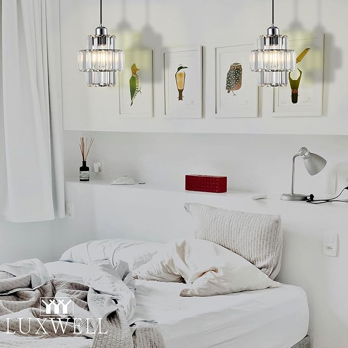 Modern Crystal Chandelier, 6"x7" Classic Crafted Pendant Light, Glass & Metal Hanging Light for Innovative Small Space Use in Dining Room, Kitchen Island, Bedroom, Living Room - Luminous