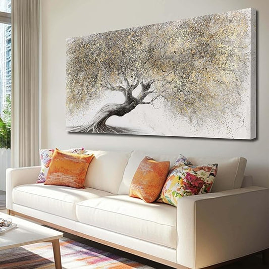 Artexist Gold Tree Landscape Wall Art, 24"x48", Art Deco Nature Wall Decor for Living Room, Bedroom, Kitchen, Office