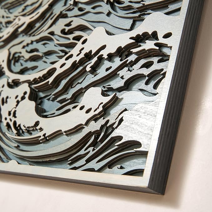 NEODECO Parametric Wood Waves wall decor, 3D wood wall sculpture, Waves in the Stormy Ocean Wood Wall Art, Abstract wall decor, Acoustic wall panel (Large)