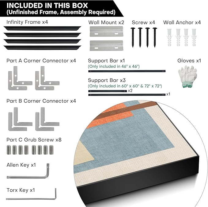 36"x36" Large Framed Wall Art - Orange, Blue & Cream Color Block (Frame Assembly Required)