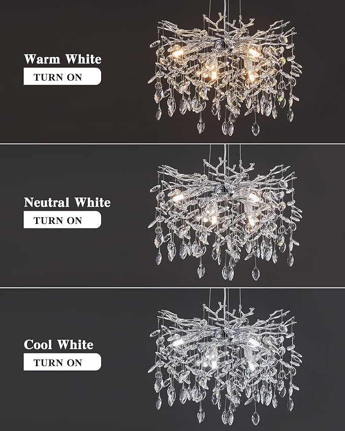 Modern Tree Branch Crystal Chandelier Luxury Silver Crystal Pendant Lighting 18" Contemporary 6-Light Chandeliers for Dining Room Kitchen Bedroom Living Room