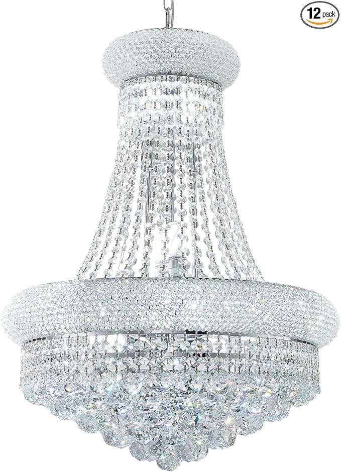 12 Lights Chrome Finish Empire Crystal Chandelier Lighting for Dining Room Living Room Foyer Hallway Bedroom Entryway (Dia 22'')