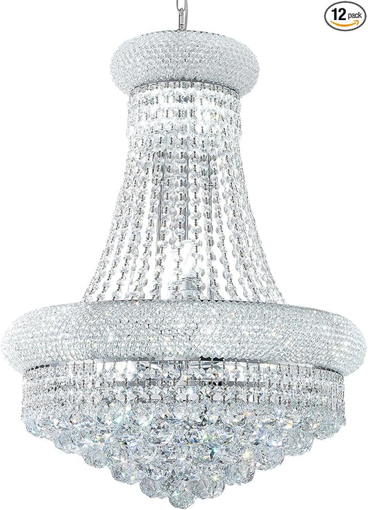 12 Lights Chrome Finish Empire Crystal Chandelier Lighting for Dining Room Living Room Foyer Hallway Bedroom Entryway (Dia 22'')