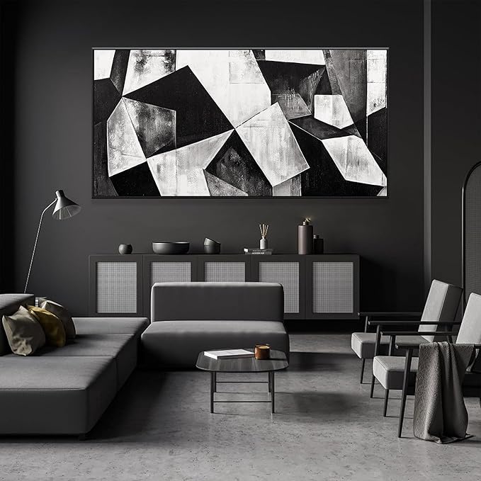 Large Abstract Wall Art Black And White Wall Art Geometric Color Block Line Wall Painting Artwork Canvas Art Wall Decor Simple Picture Artwork For Living Room Bedroom Office Home Wall Decor 29"X 58"With Framed