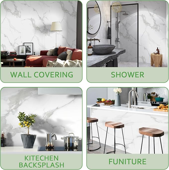 Marble Peel and Stick Waterproof Wall Paneling, 118" x 47" Carrara White Glossy Finish Self-Adhesive Backsplash Tile Vinyl Wall Panel for Kitchen Bathroom Wall Decor, Covers 38.75 Sq. Ft.