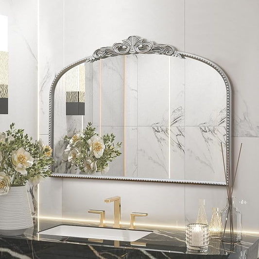 Micasso Vintage Wall Silver Mirror: 24" x 32" French Baroque Antique Mirror - Traditional Ornate Decorative Arched Mirrors for Wall/Bathroom/Entryway/Fireplace/Hallway - Home Decor for Living Room